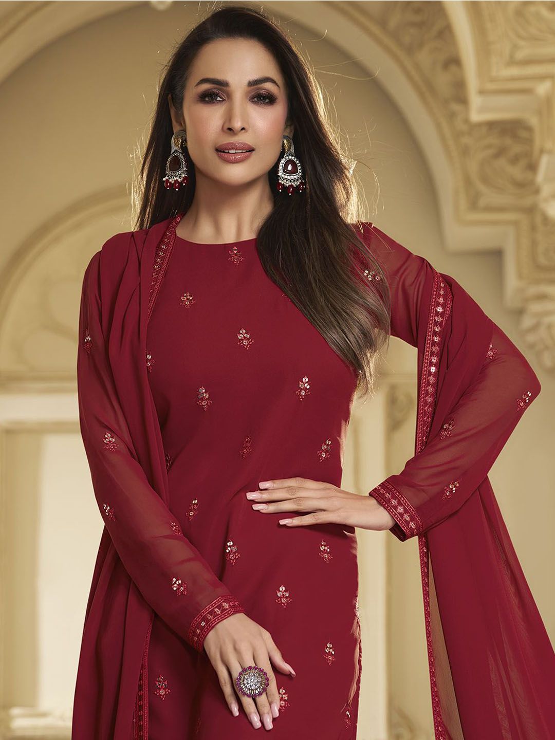 Dhiyona IN Women Ethnic Motifs Thread and Sequinned Embroidered Kurta Set with Dupatta