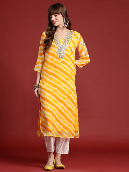Dhiyona IE Leheriya Printed Gotta Patti Georgette Kurta