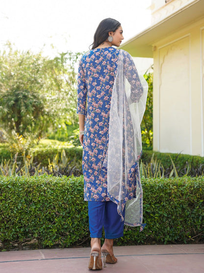 Dhiyona KL Floral Printed Gotta Patti Straight Kurta & Trousers With Dupatta