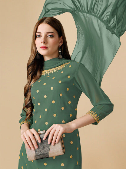 Dhiyona IN Green Sequinned Georgette Kurta & Sharara With Dupatta