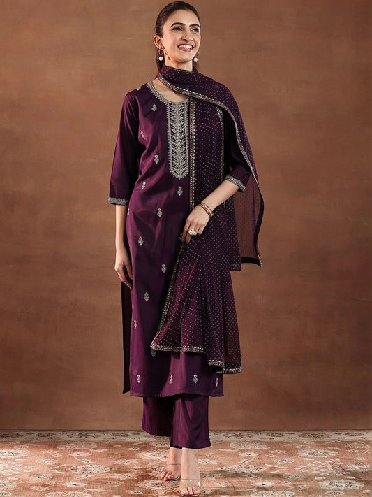 Women Floral Embroidered Regular Kurta with Trousers & With Dupatta