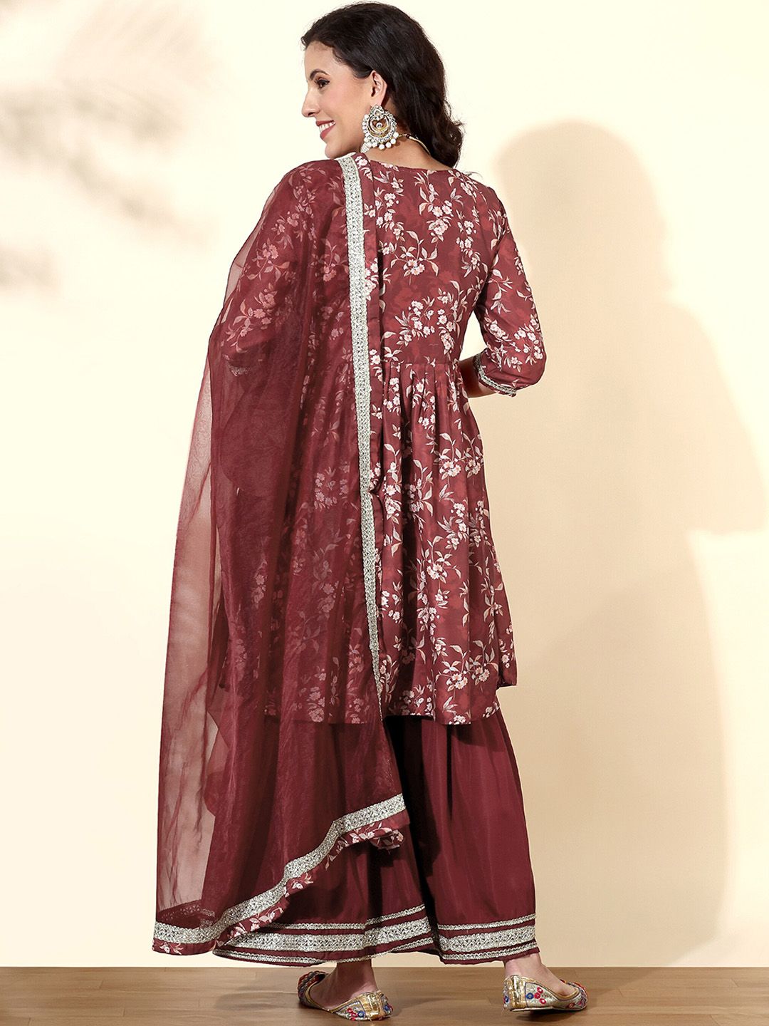 Dhiyona AN Ethnic Motifs Printed Empire Anarkali Kurta with Sharara & With Dupatta