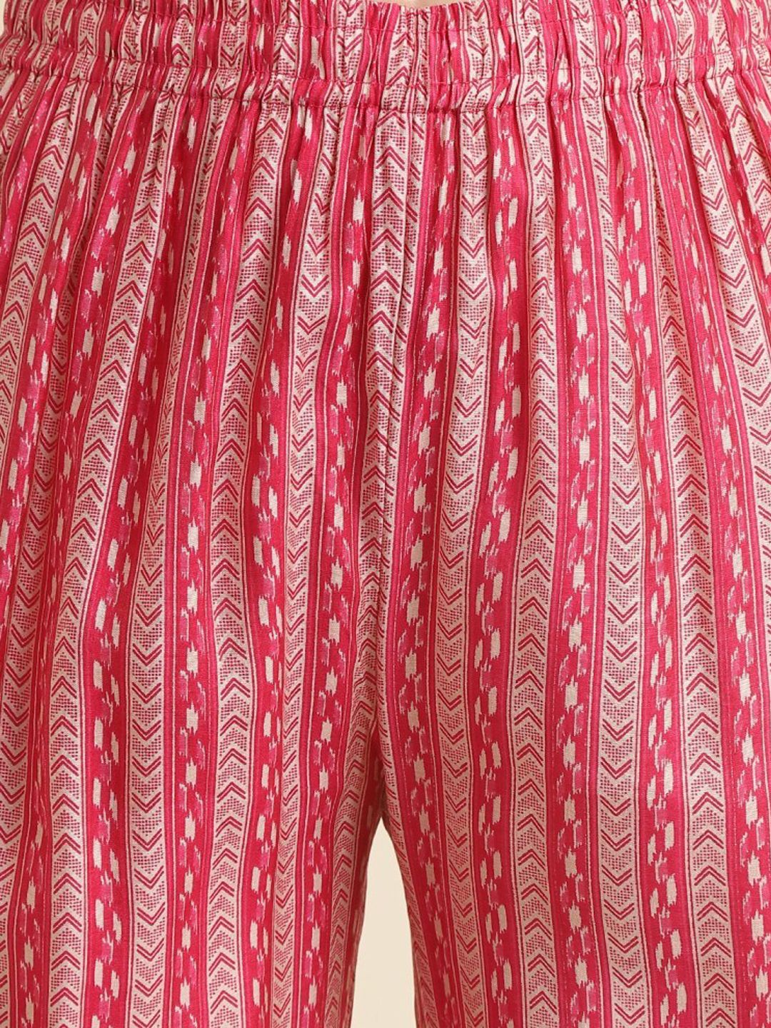 Dhiyona IS Women's Pink Printed Regular Sequinned Kurta with Trousers & Dupatta