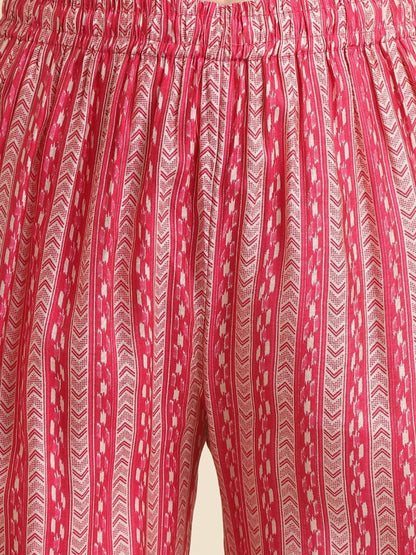 Dhiyona IS Women's Pink Printed Regular Sequinned Kurta with Trousers & Dupatta