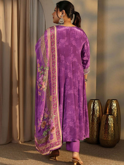 Dhiyona Women's Plus Size Ethnic Motifs Embroidered Kurta with Trouser & Dupatta