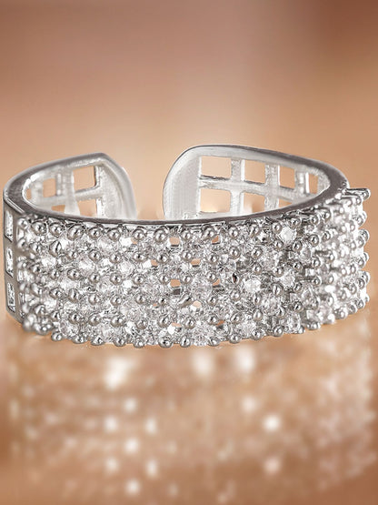 Dhiyona RJ Women's Rhodium Plated Adjustable Ring