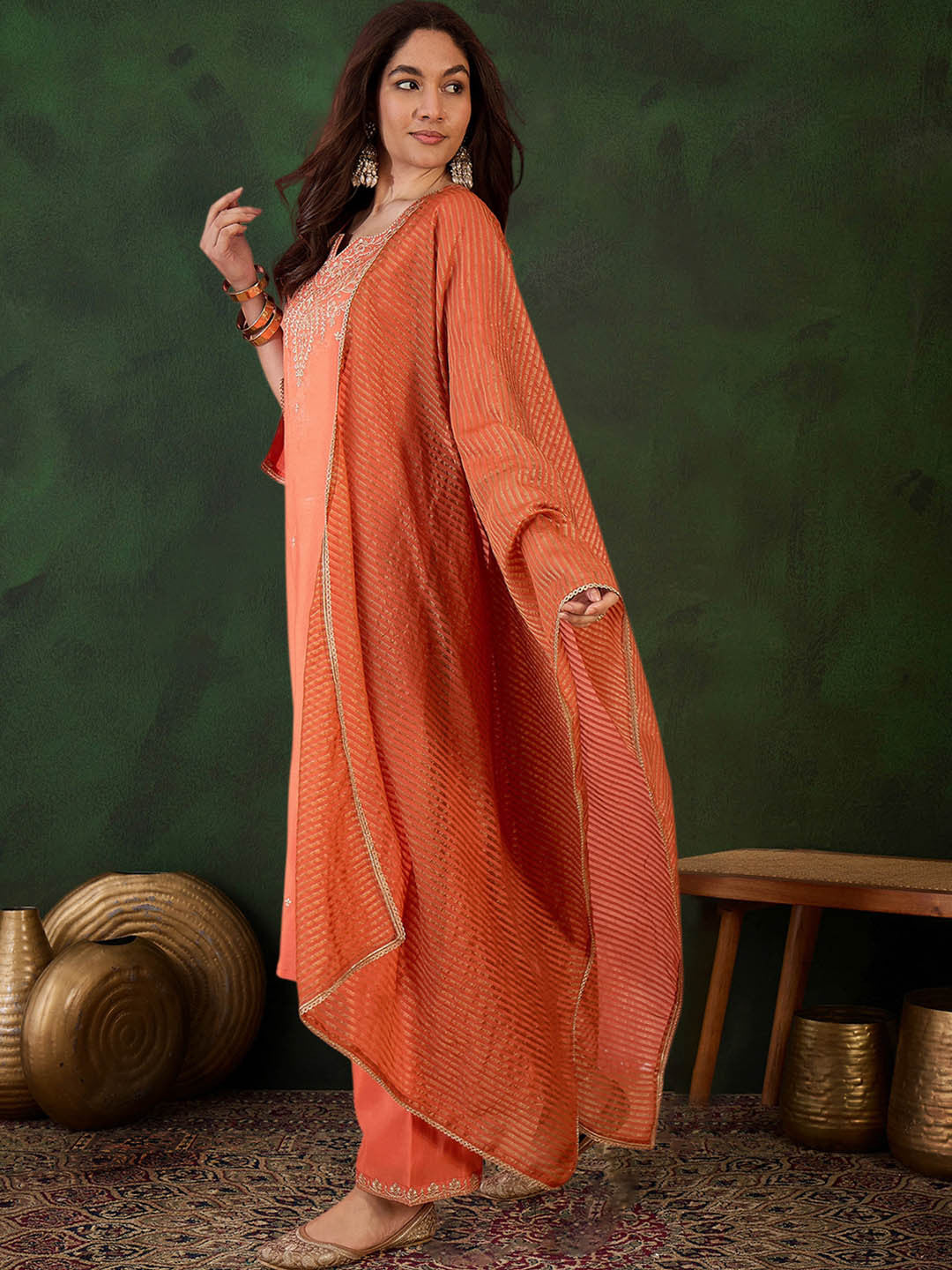 Zari Sequence Embroidered Straight Kurta Set With Dupatta