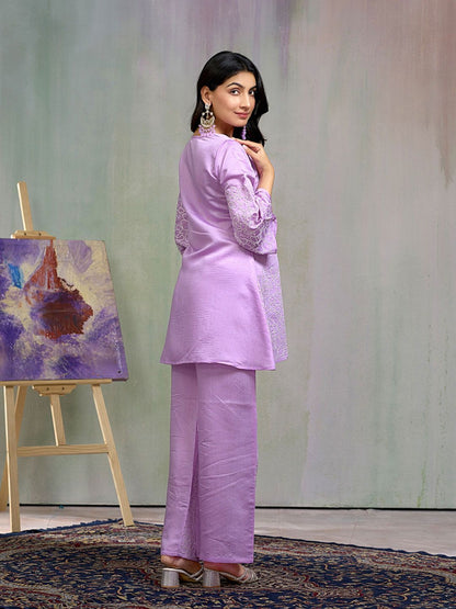 Dhiyona CH Women Floral Embroidered Sequined A-Line Kurta With Trousers