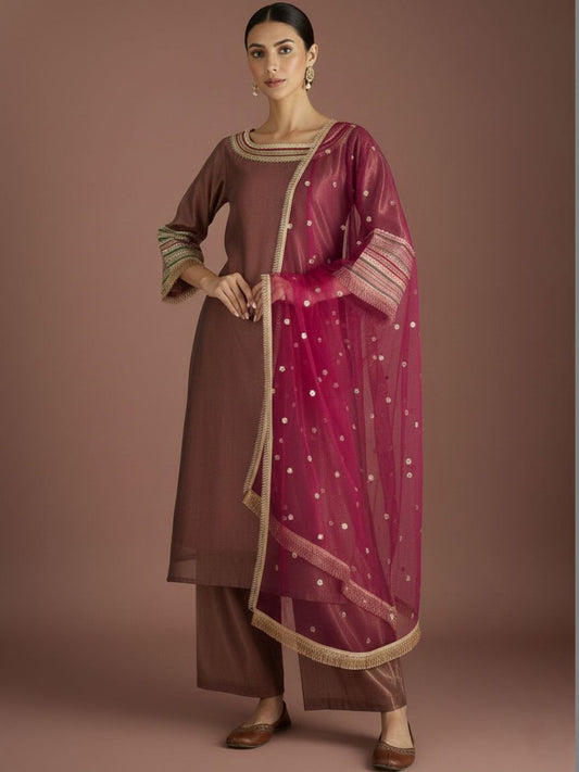 Dhiyona VA Women Regular Thread Work Kurta with Palazzos & With Dupatta