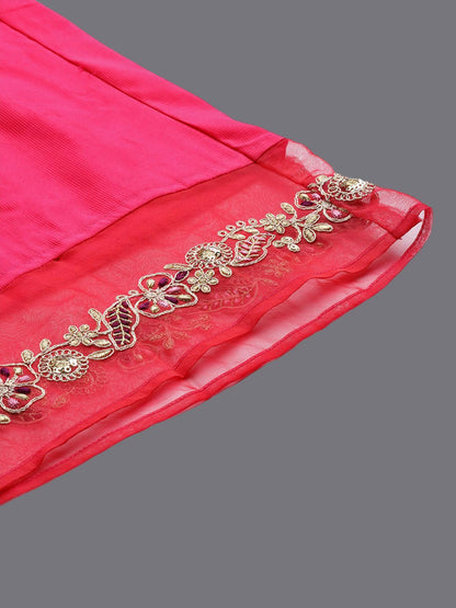 Dhiyona IE Ethnic Motifs Yoke Design A-Line Sequined Kurta with Palazzos & Dupatta