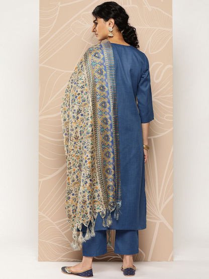 Blue Blue Yoke Embroidered Kurta with Trouser and Dupatta