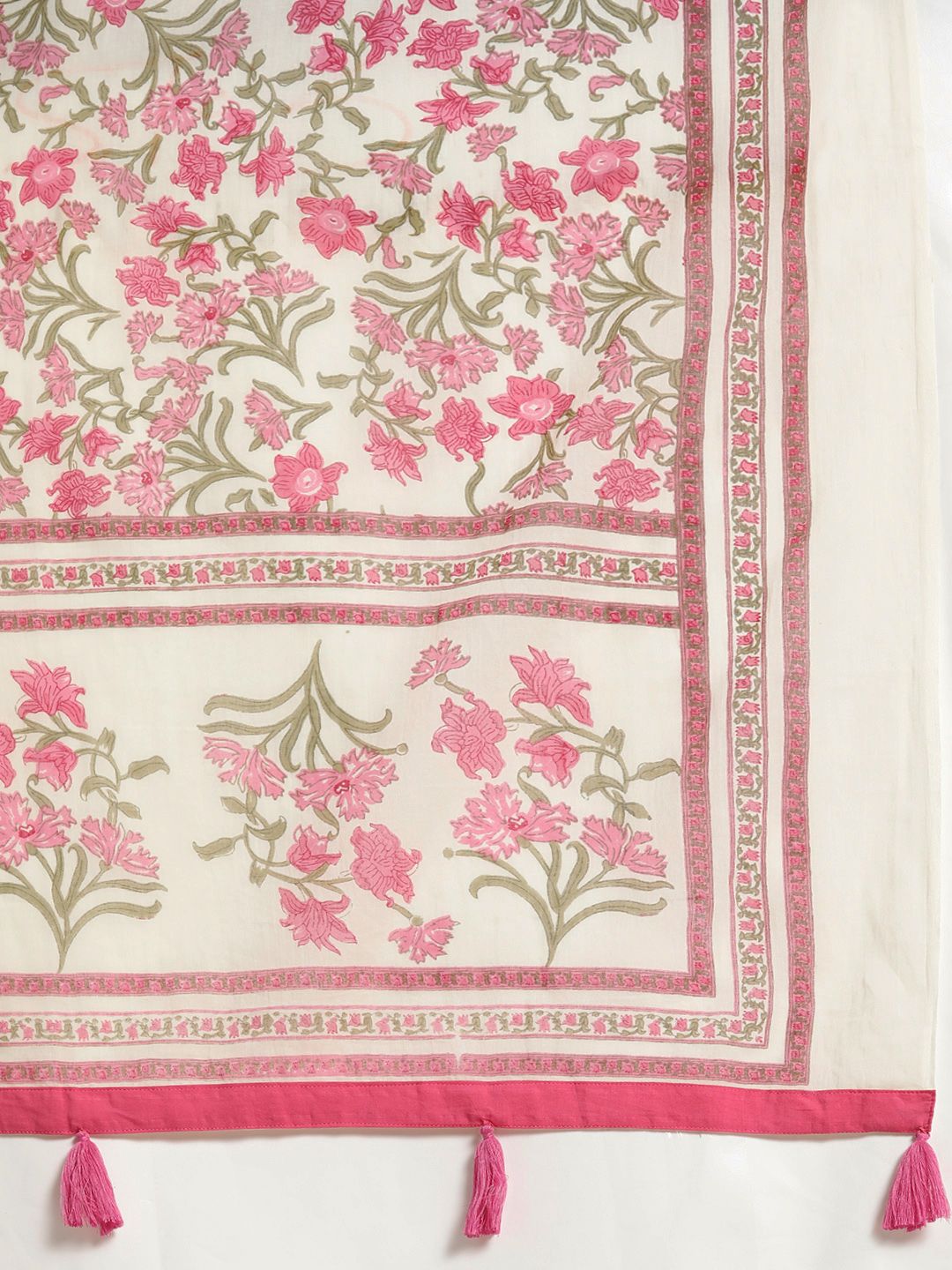 Dhiyona RR Women's Pink Floral Printed Sequinned Pure Cotton Kurta with Trousers & With Dupatta