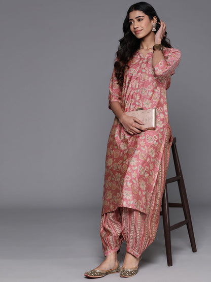 Floral Printed Notch Neck Straight Kurta With Salwar