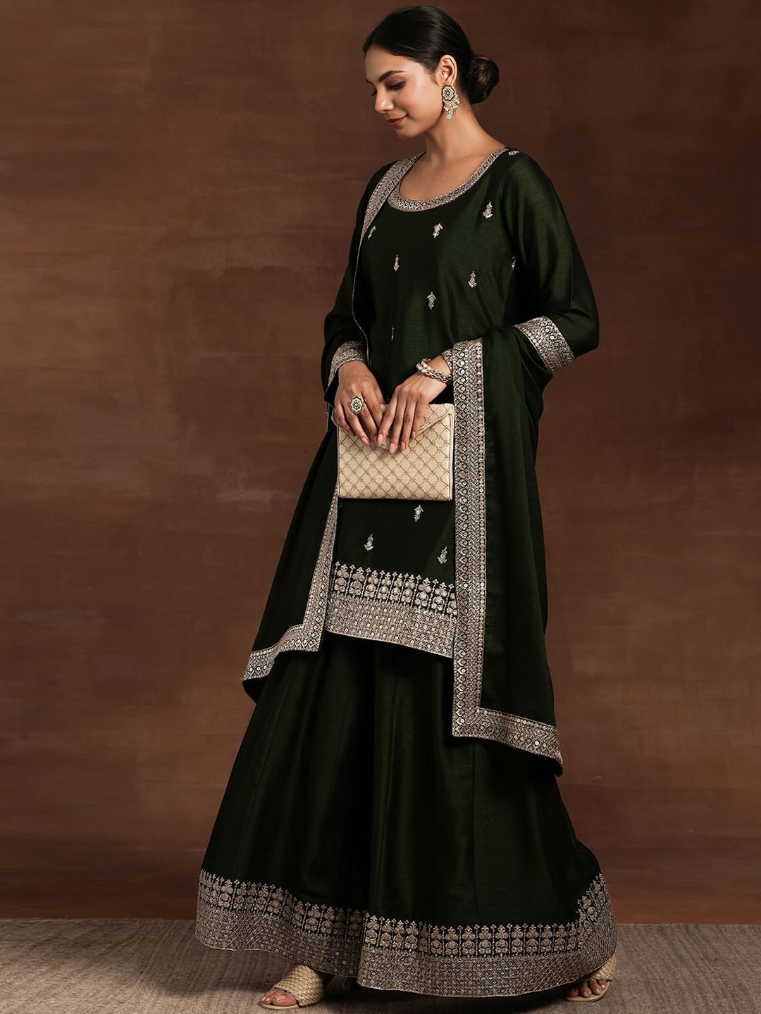 Dhiyona LL Ethnic Motifs Embroidered Regular Kurta with Palazzos & With Dupatta