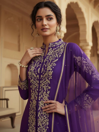Dhiyona HOP Embroidered Mandarin Collar Kurta & Sharara Kurta Sets