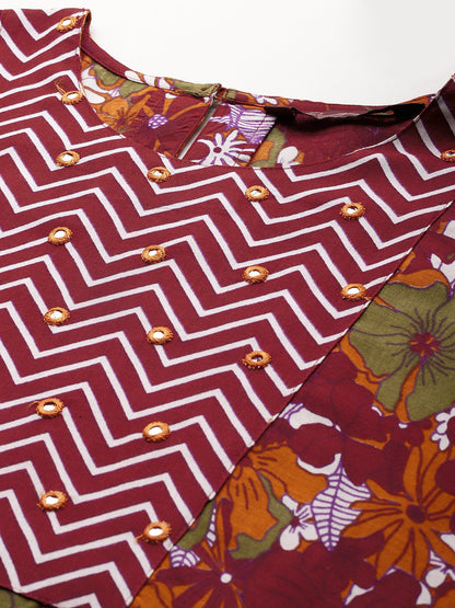 Floral Printed Regular Mirror Work Kurta with Palazzos