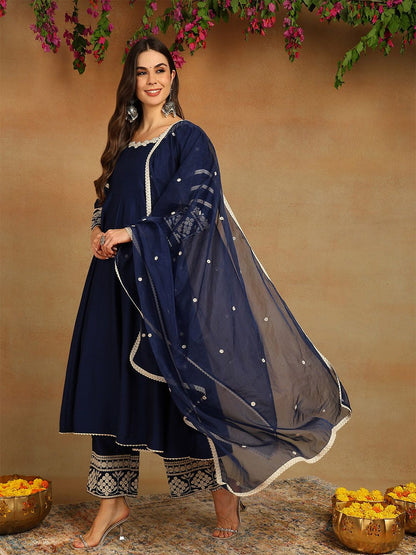 Dhiyona KL Floral Embroidered Anarkali Kurta with Palazzo & Dupatta