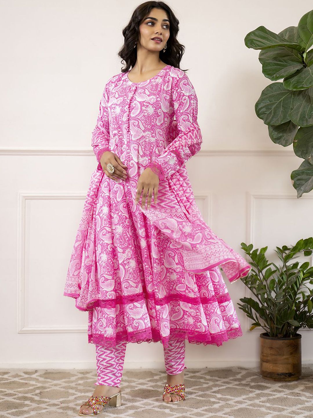 Dhiyona KL Paisley Printed Pure Cotton Kurta with Trouser & Dupatta