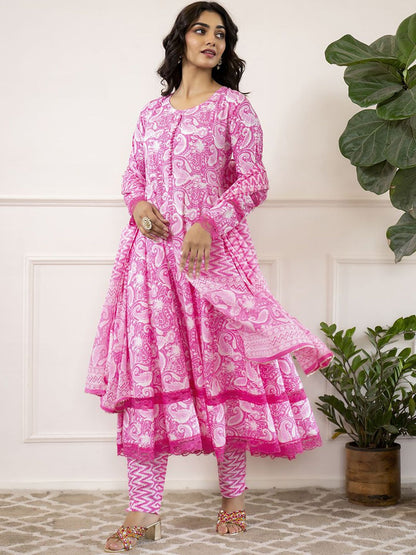 Dhiyona KL Paisley Printed Pure Cotton Kurta with Trouser & Dupatta