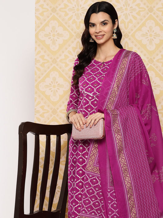 Dhiyona KL Women Printed Regular Kurta with Trousers & Dupatta