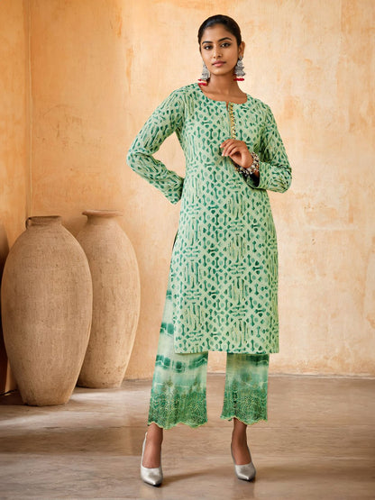 Dhiyona SO Women's Printed Sequinned Straight Kurta With Palazzos