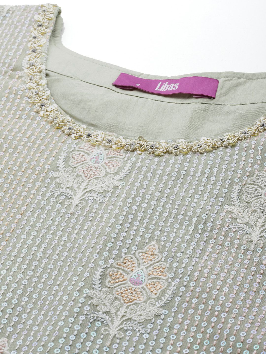 Dhiyona LL Floral Regular Sequinned Kurti with Palazzos & Dupatta
