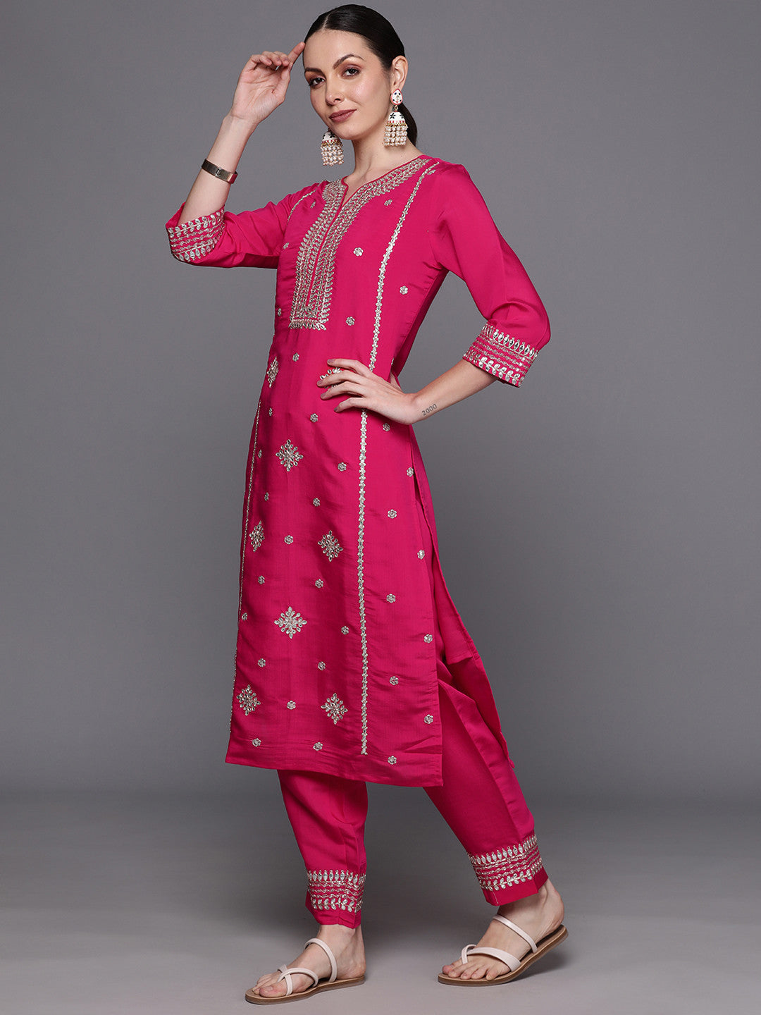 Ethnic Motifs Embroidered Panelled Gotta Patti Kurta with Trousers & With Dupatta