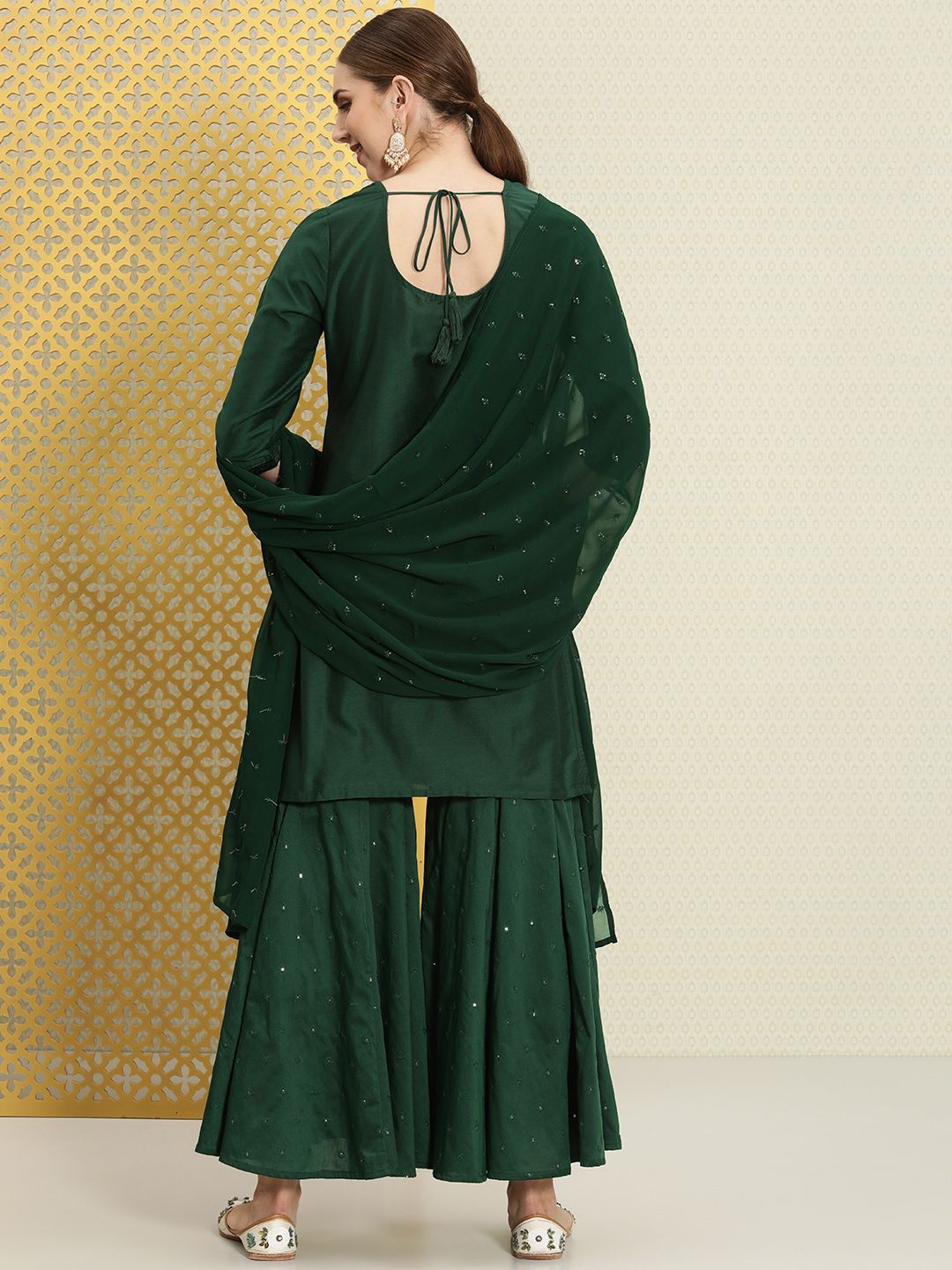 Dhiyona HOP Jashn Floral Sequinned Woven Design Kurti & Sharara With Dupatta
