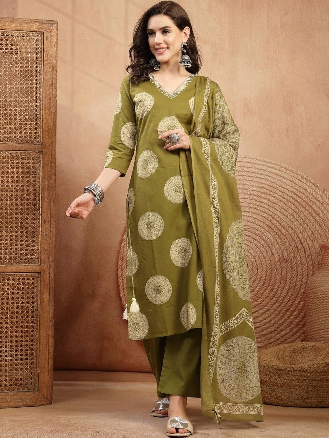 Women Ethnic Motifs Printed Regular Kurta with Palazzos & With Dupatta