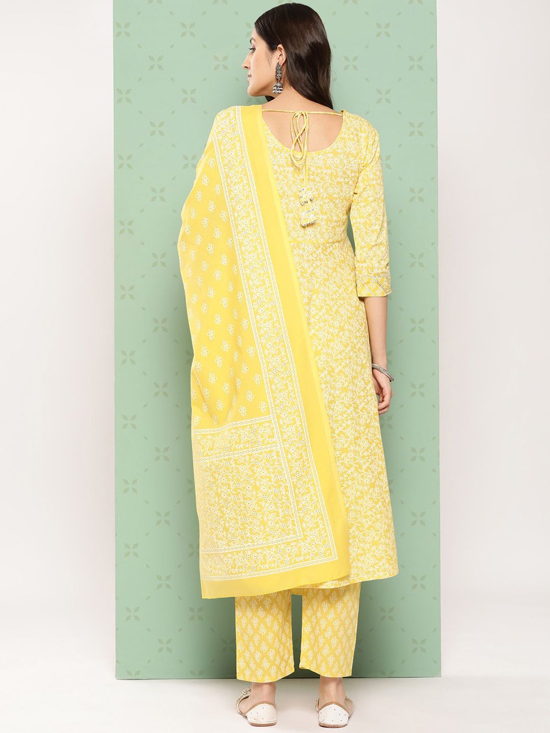 Dhiyona KL Ethnic Motifs Printed Pure Cotton Anarkali Kurta with Trousers & Dupatta