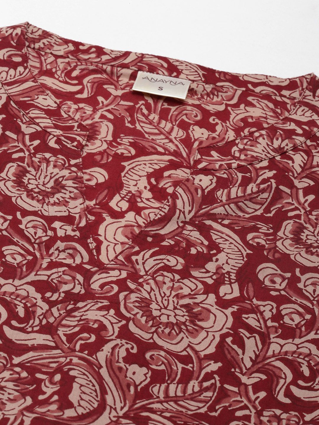 Dhiyona AY Women's Red Floral Ethnic A-Line Cotton Midi Ethnic Dress