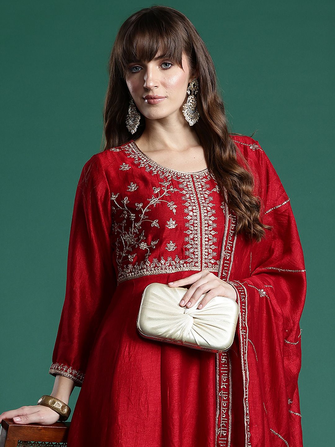 Ethnic Motifs Embroidered Empire Kurta with Trousers & Dupatta