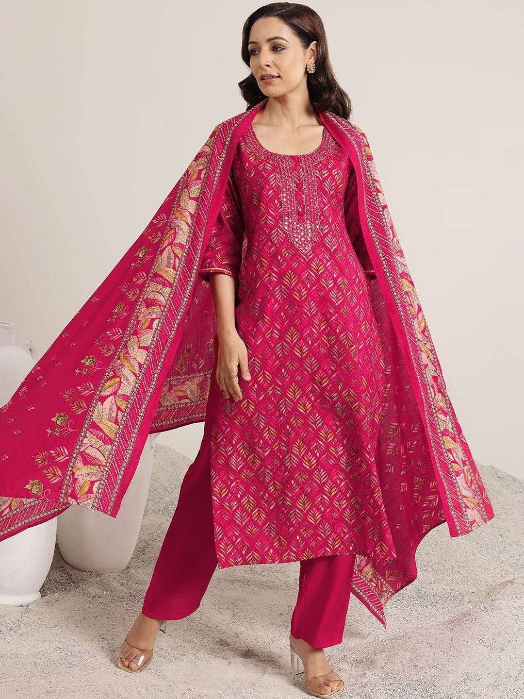 Women Ethnic Motifs Printed Regular Mirror Work Kurta with Trousers & With Dupatta