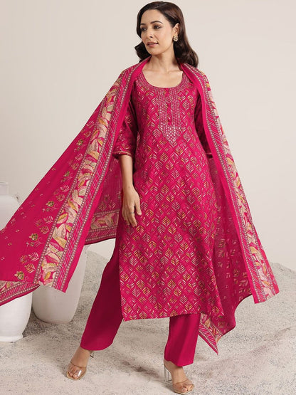 Women Ethnic Motifs Printed Regular Mirror Work Kurta with Trousers & With Dupatta