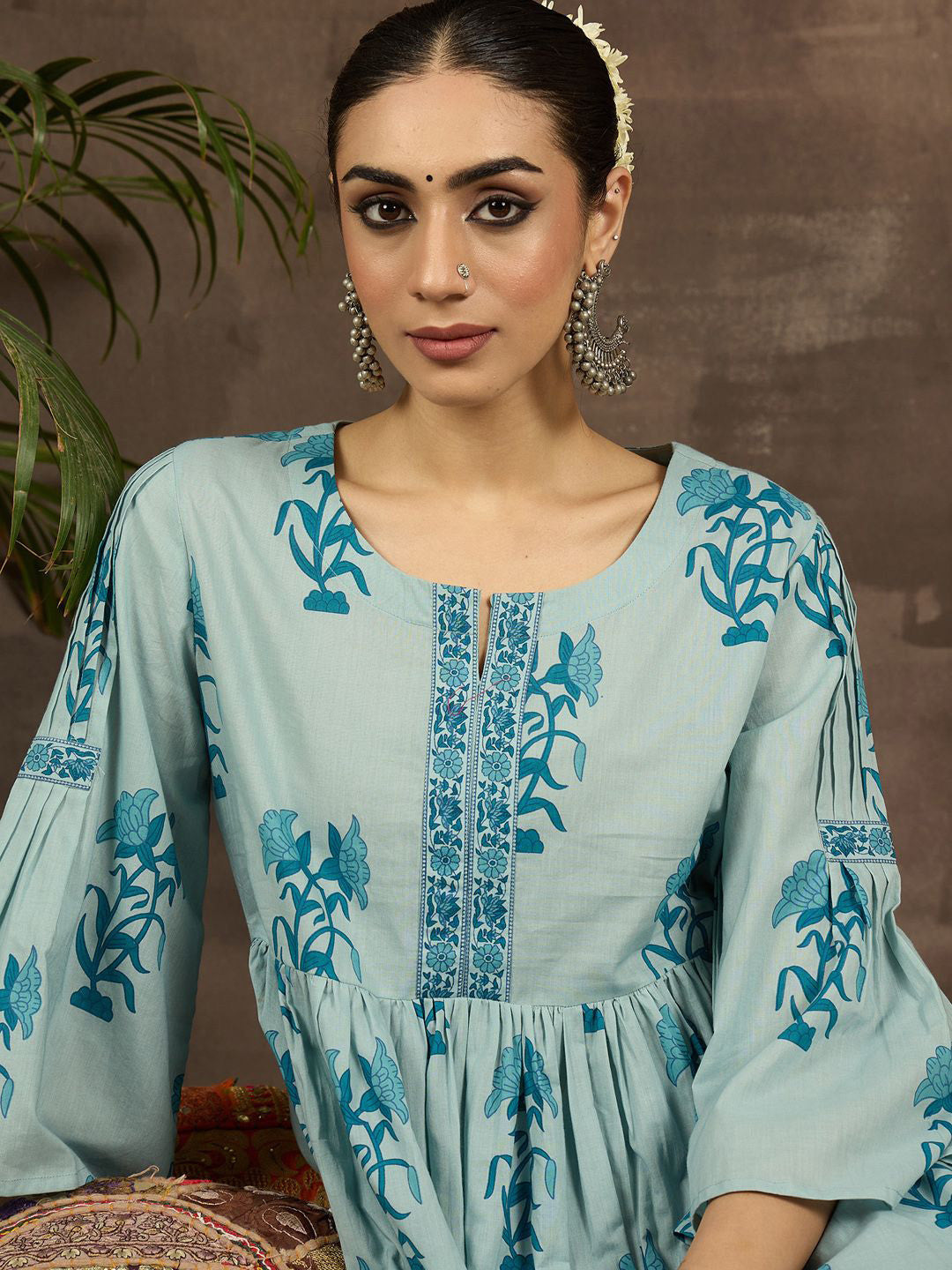 Women Floral Printed Pleated Pure Cotton Kurta Set