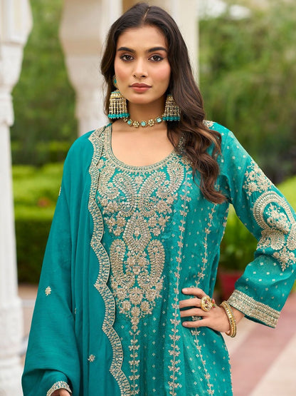 Dhiyona IE Women Ethnic Motifs Embroidered Regular Thread Work Kurta with Sharara & With Dupatta