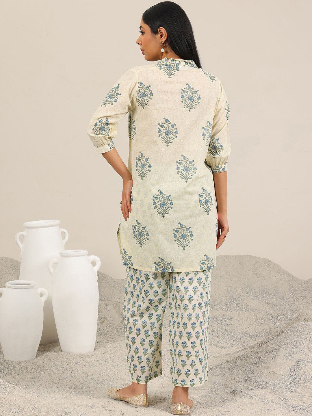 Floral Printed V-Neck A-Line Kurta With Palazzo