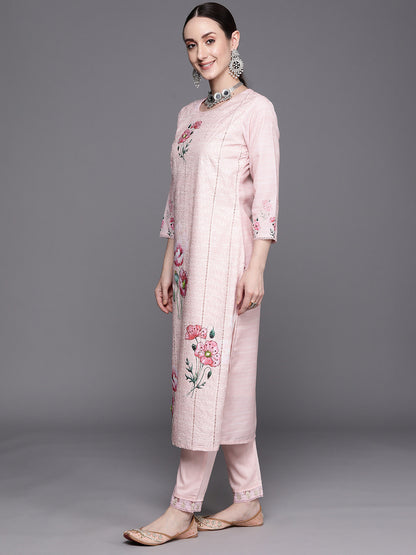 Floral Embroidered Regular Thread Work Pure Cotton Kurta With Trousers & Dupatta