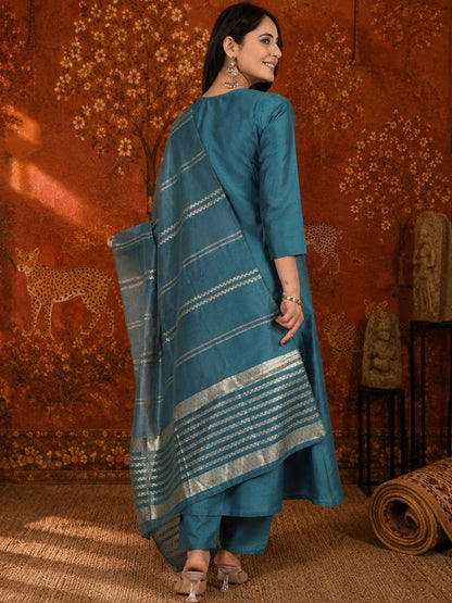 Women Floral Embroidered Regular Thread Work Kurta with Trousers & With Dupatta