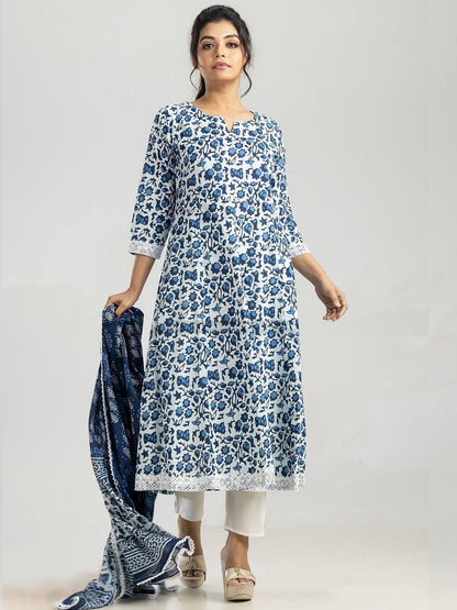 Dhiyona KL Floral Printed Kurta With Trouser & Dupatta