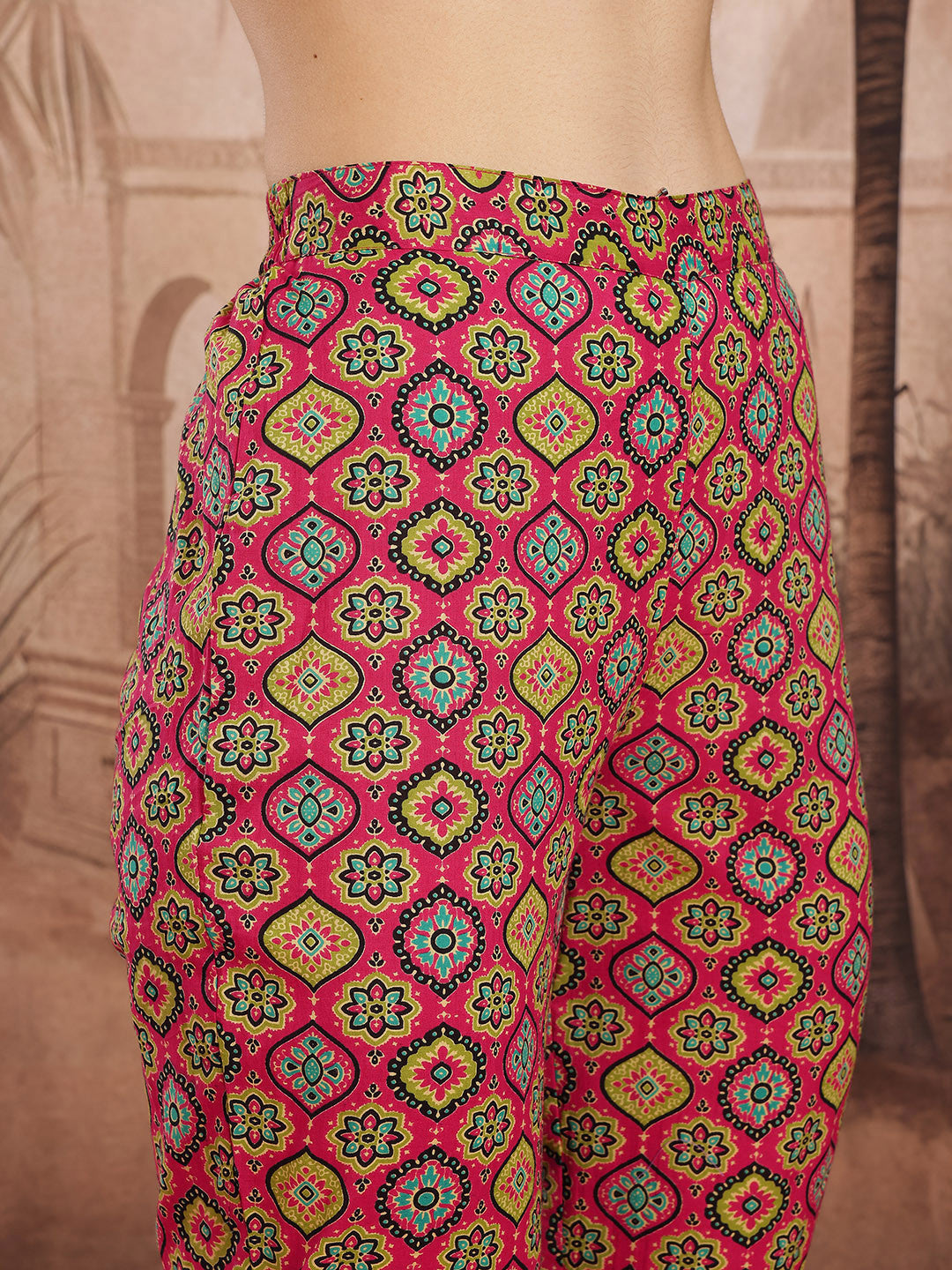 Indie Floral Print Pure Cotton Kurta with Trousers