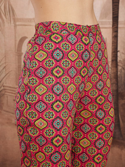 Indie Floral Print Pure Cotton Kurta with Trousers