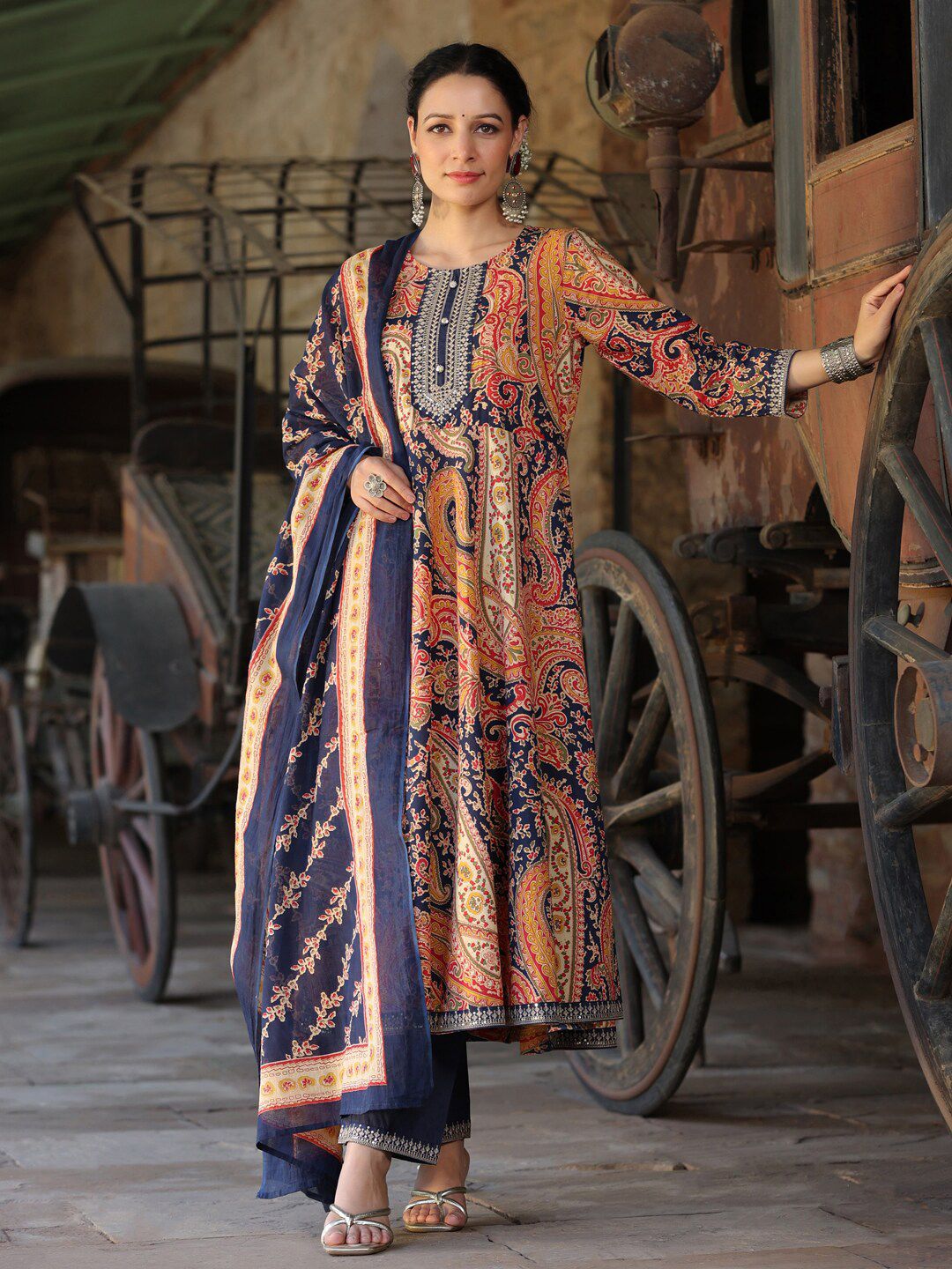 Dhiyona RR Women's Paisley Printed Regular Pure Cotton Kurta with Trousers & With Dupatta