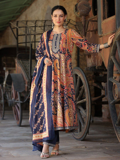Dhiyona RR Women's Paisley Printed Regular Pure Cotton Kurta with Trousers & With Dupatta