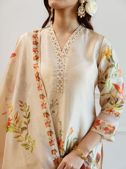 Women Floral Printed Regular Kurta with Trousers Dupatta