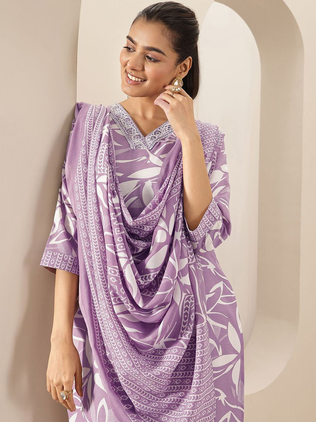 Gerua By Floral Printed V-Neck Straight Kurta With Trousers & Dupatta