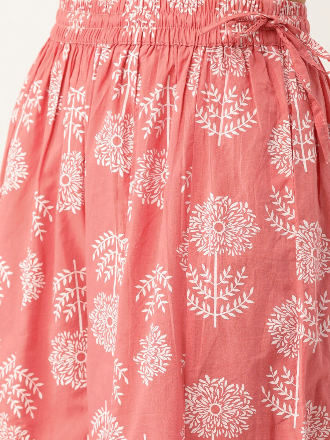Women Pink & White Floral Khari Print Embroidered Anarkali Kurta with Palazzos
