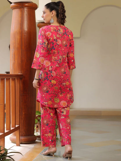 Dhiyona RR Women's Floral Printed Regular Pure Cotton A-Line Kurta with Trousers