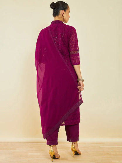 Dhiyona SO Women's Paisley Embroidered Sequinned Kurta With Trousers & Dupatta