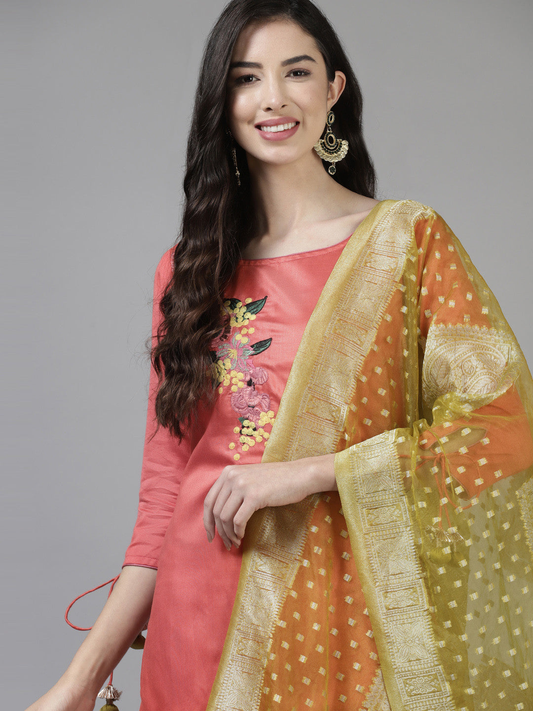 Women Pink Ethnic Motifs Embroidered Kurta with Palazzos & With Dupatta